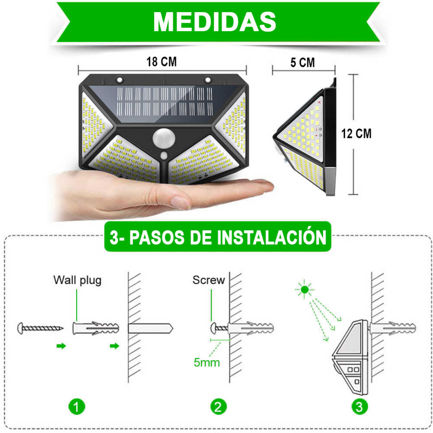 Lampara LED Solar Sensor Movimiento